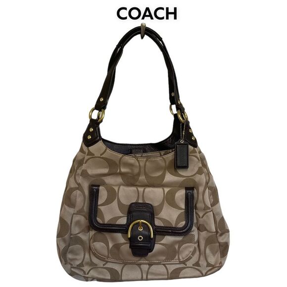 COACH Cambell hobo signature monogram handbag purse beige brown leather F24742
